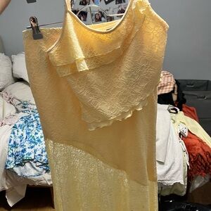 SHEIN Yellow Asymmetrical Lace Ruffle Dress